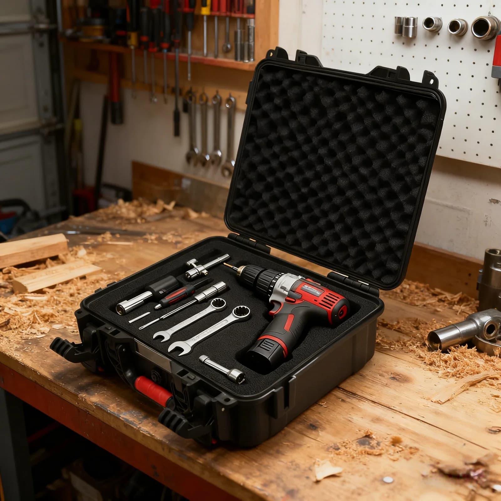 Draagbare schokbestendige waterdichte harde toolbox met schuim