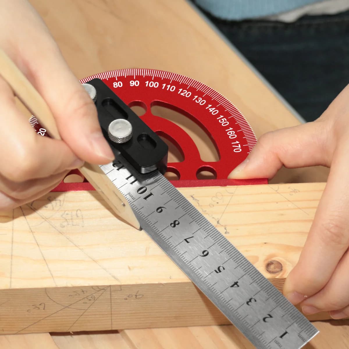 Aluminium 180 graden precisiegradenmeter en ruitjesmes