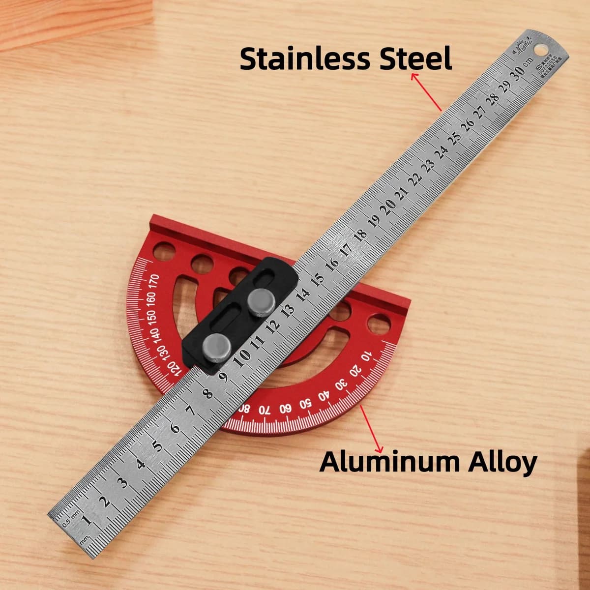 Aluminium 180 graden precisiegradenmeter en ruitjesmes