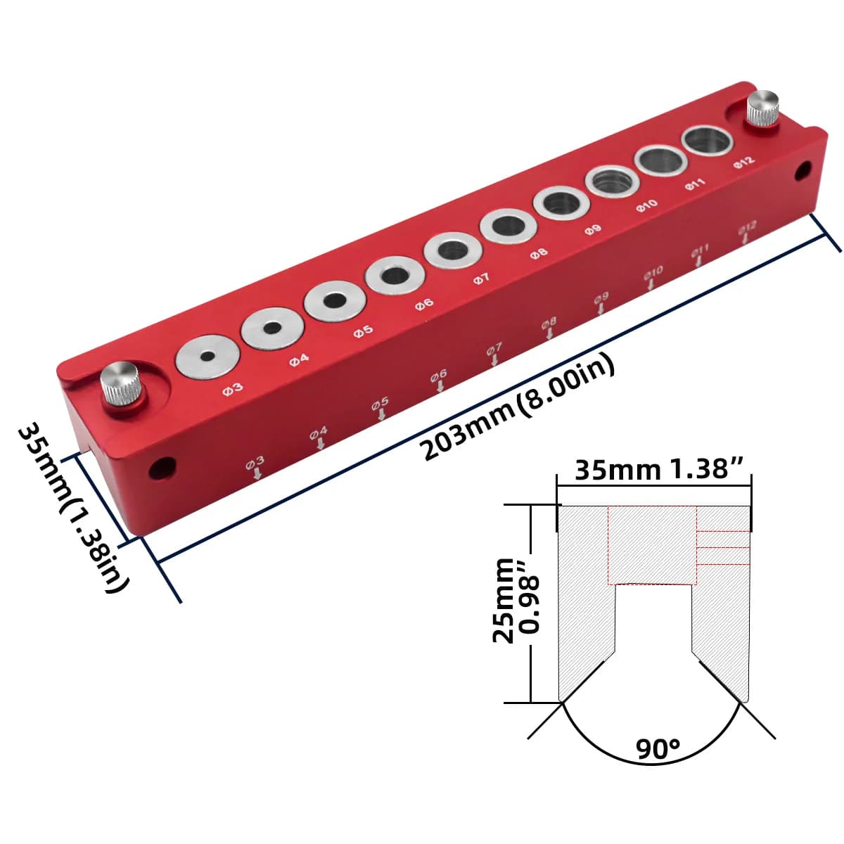 Zelfcentrerende dowelgeleider set voor gaten van 3-12 mm