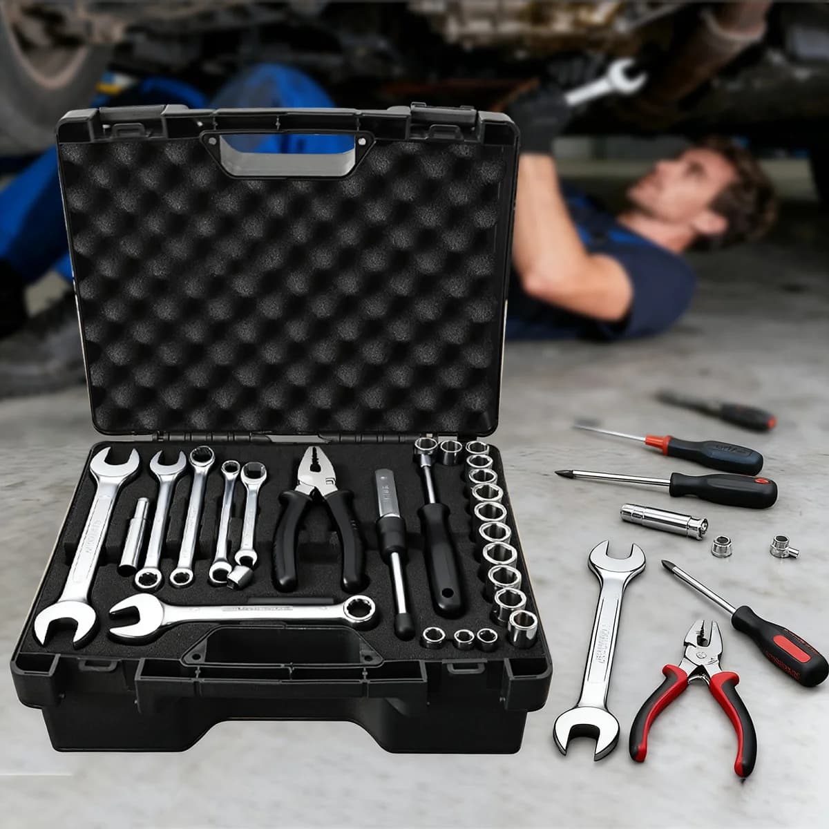 Plastic draagbare gereedschapskist voor auto reparaties met spons