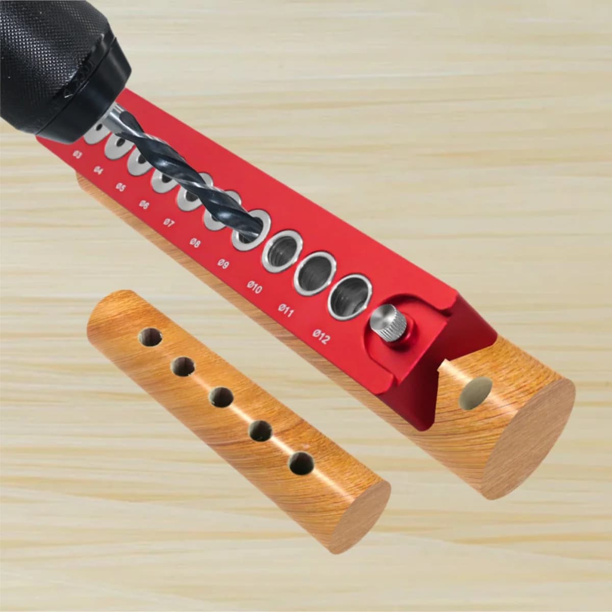Zelfcentrerende dowelgeleider set voor gaten van 3-12 mm