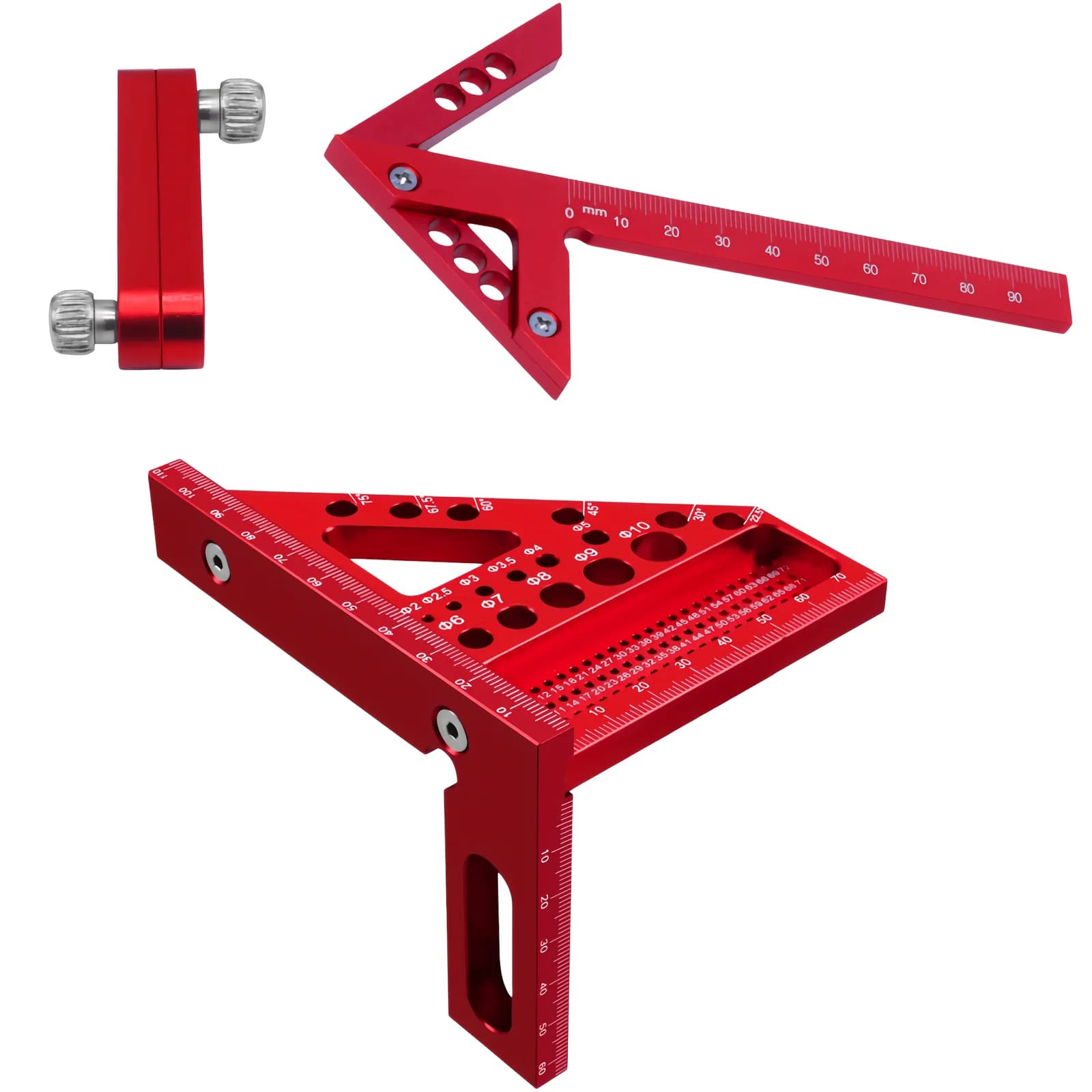 Set van 3 aluminium driehoek- en hoeklinialen