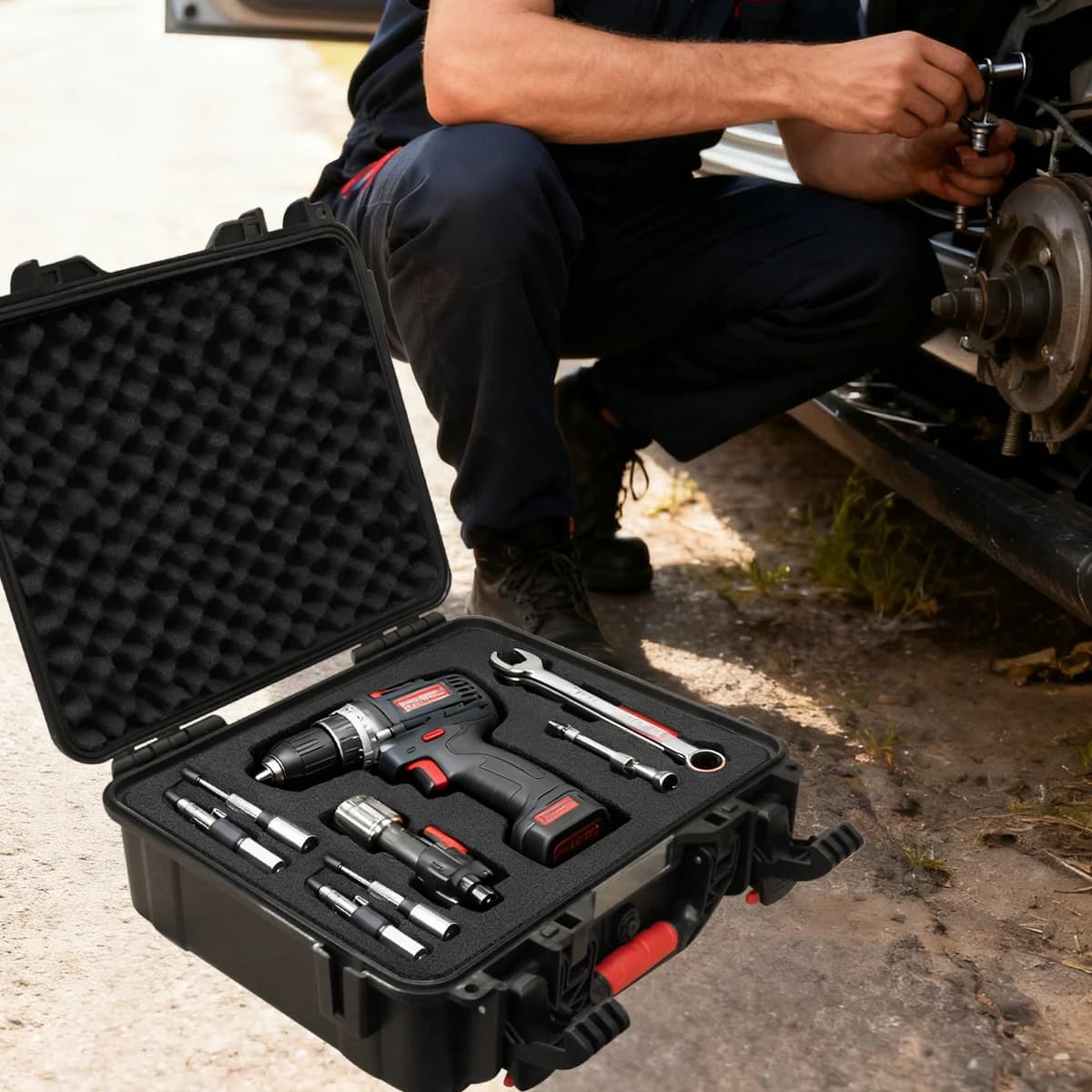 Draagbare schokbestendige waterdichte harde toolbox met schuim