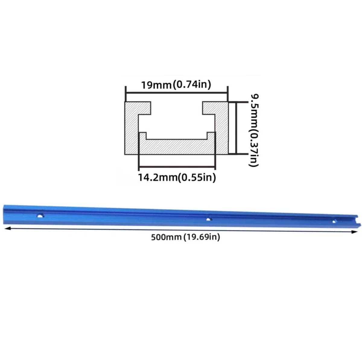 500mm Dubbelgefreest T-profielrail met T-bout Knoppen Set