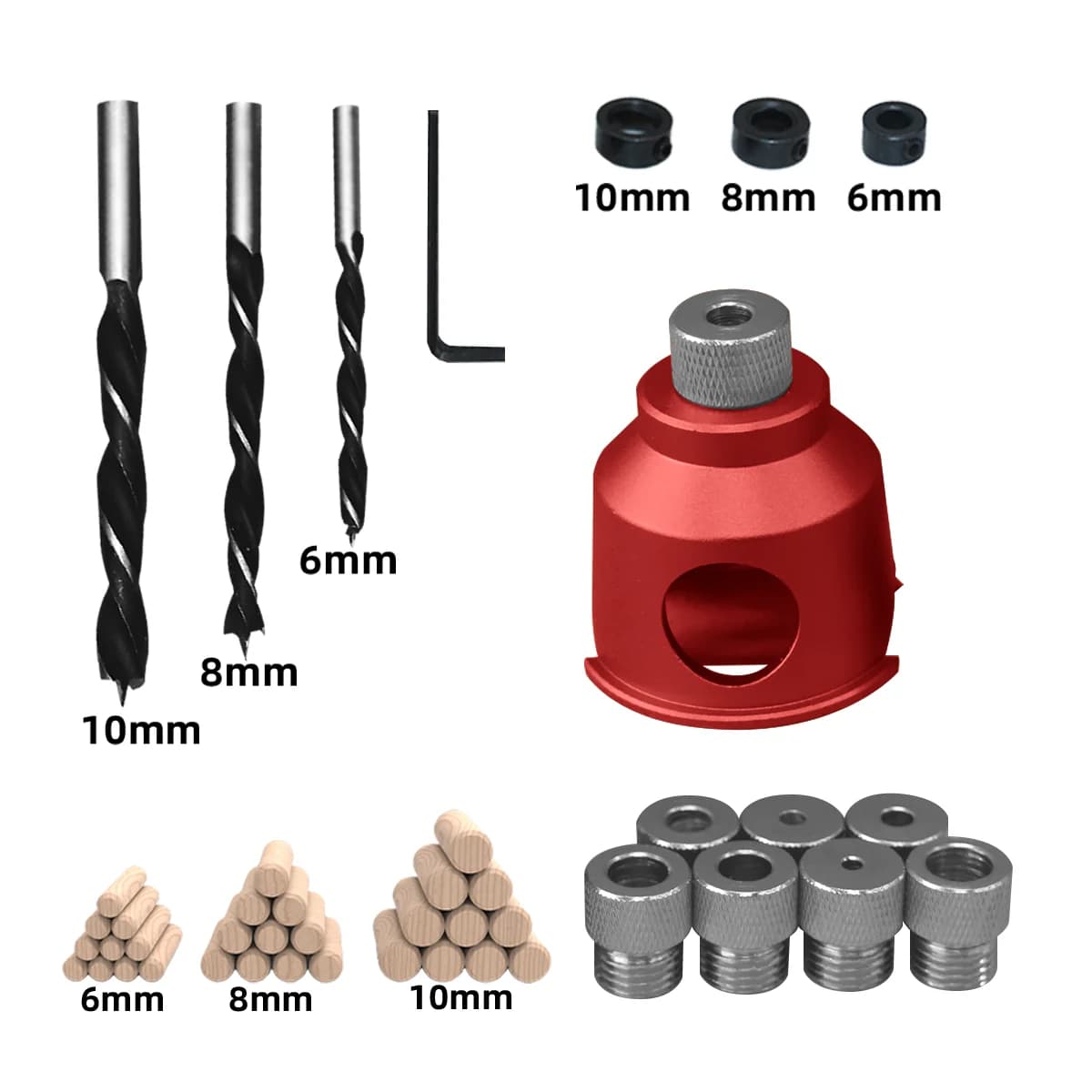 Houtbewerking Dowelgeleider Set, 6/8/10mm met Boren