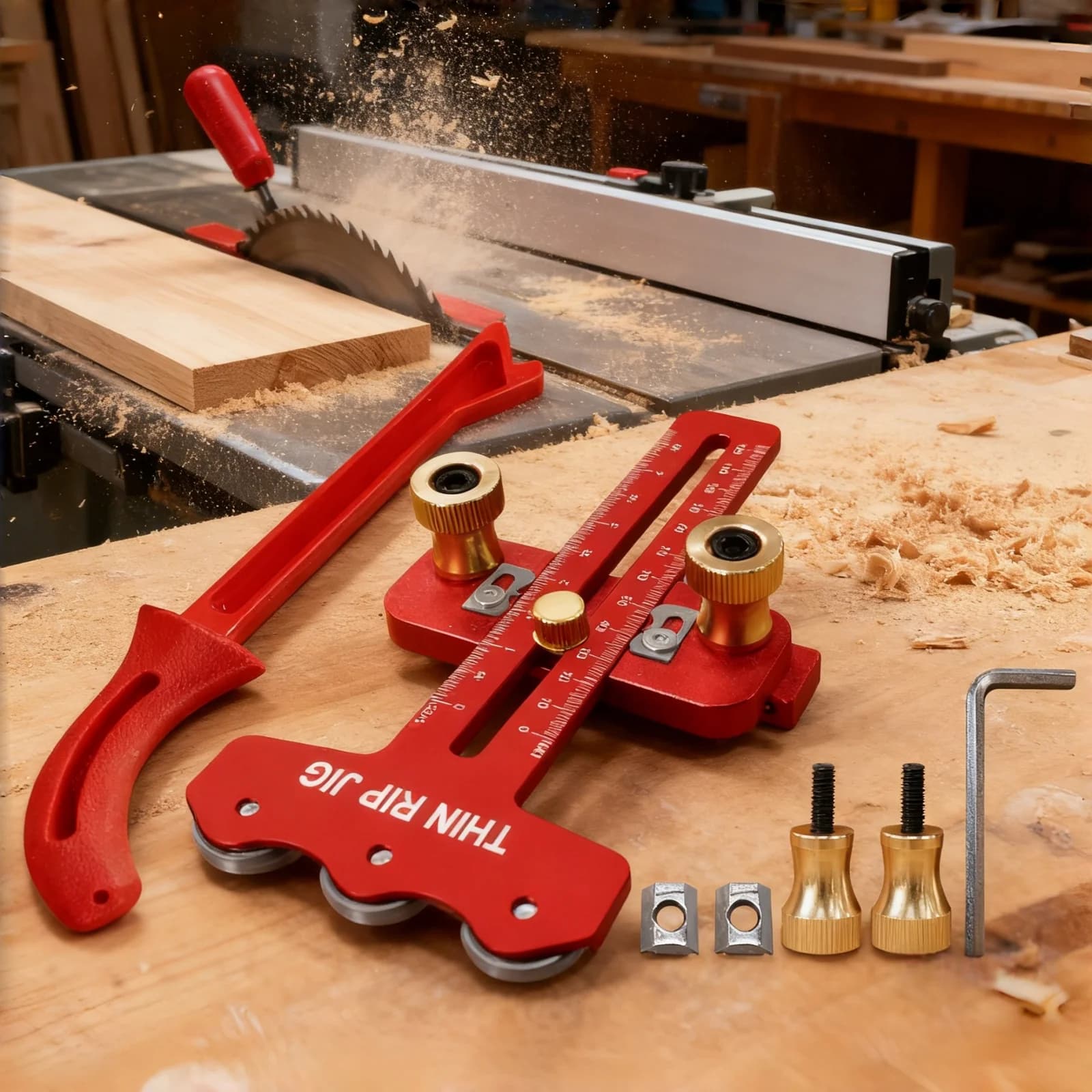Dunne zaagtafel geleider met duwstokkit